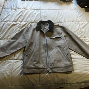 Filson canvas gray Tacoma work jacket with black corduroy collar